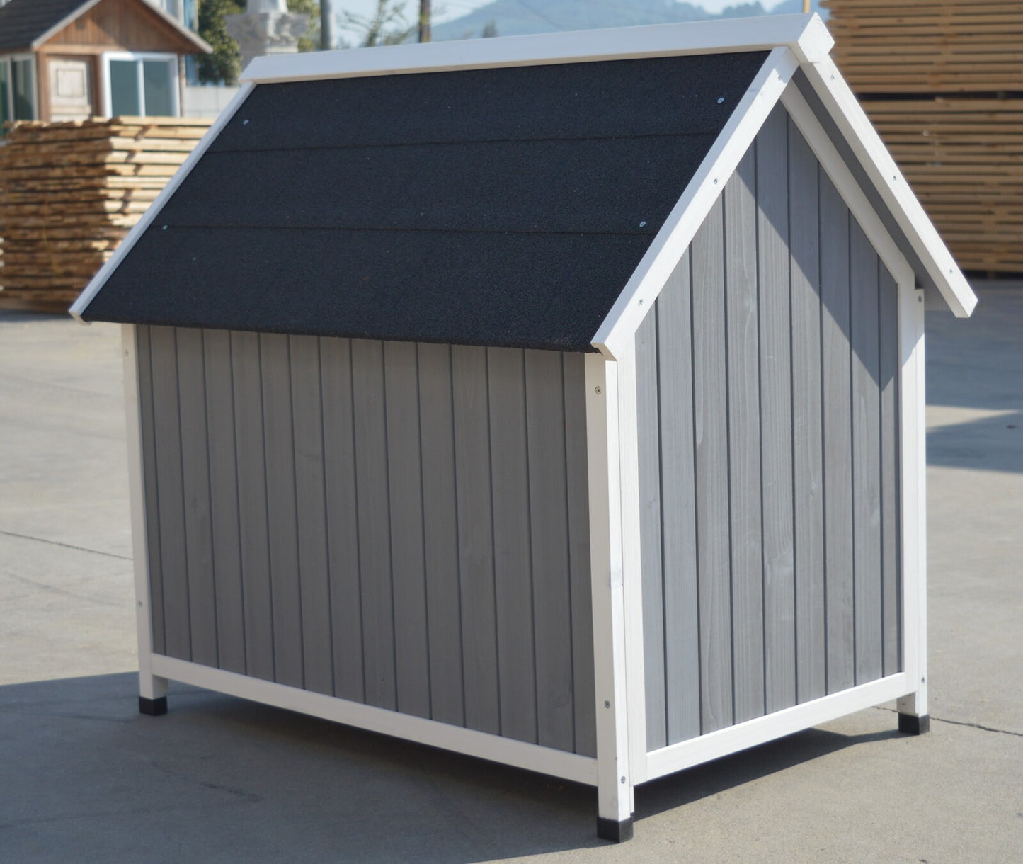 YES4PETS Grey Large Timber Pet Dog Puppy Wooden Cabin Kennel Timber House