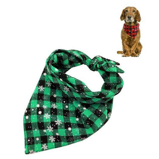 Pet Triangle Towel Christmas Snowflake Dog Saliva Towel - Size S - Green