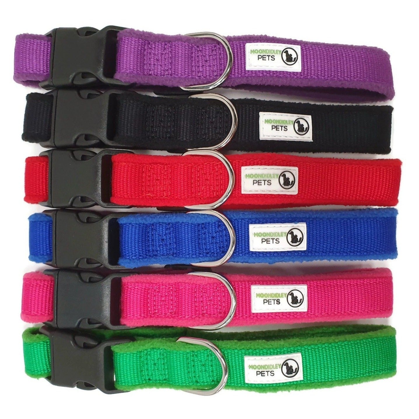 100% Pure Bamboo Fibre w/Fleece Lining Dog Collar Plastic Buckle - Moondidley Pets Small Red