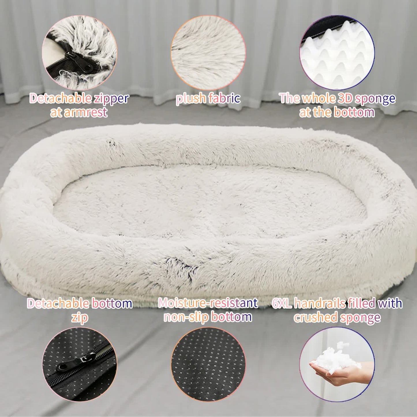 Fluffy Donut-Shaped Pet Bed- Soft, Cozy, and Anti-Anxiety for Dogs and Cats, Machine Washable Black Size:S 60*50*18cm
