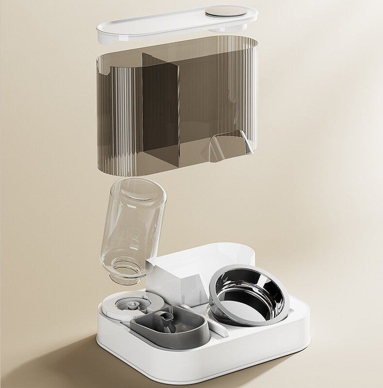 Automatic Pet Feeder and Water Bowl - 2-in-1 Yellow Stainless Steel Bowl Cat Feeding Station