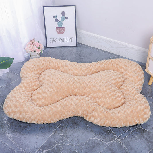 L Gold Rose Velvet Fish Scale Pet Bed - Creative Bone-Shaped Soft and Cozy Dog & Cat Nest