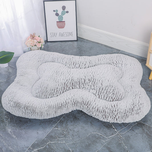 S Coffee Rose Velvet Fish Scale Pet Bed - Creative Bone-Shaped Soft and Cozy Dog & Cat Nest