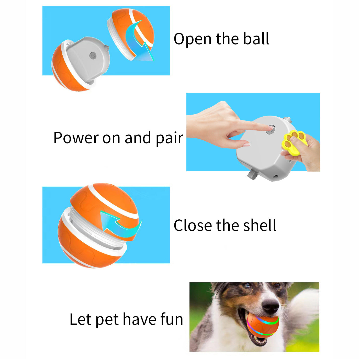 Interactive Auto Pet Toy Ball with Remote Control - USB Rechargeable, LED Lights, Sturdy & Waterproof(yellow)