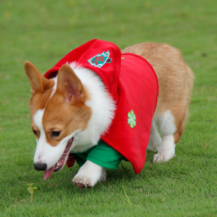 Christmas Dog Costume - Festive Hooded Cape & Green Jumpsuit Outfit (Size : 5XL)