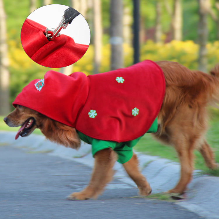 Christmas Dog Costume - Festive Hooded Cape & Green Jumpsuit Outfit (Size : 5XL)
