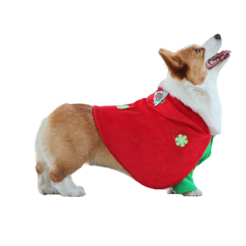 Christmas Dog Costume - Festive Hooded Cape & Green Jumpsuit Outfit (Size : 5XL)
