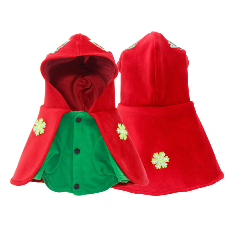 Christmas Dog Costume - Festive Hooded Cape & Green Jumpsuit Outfit (Size : 5XL)