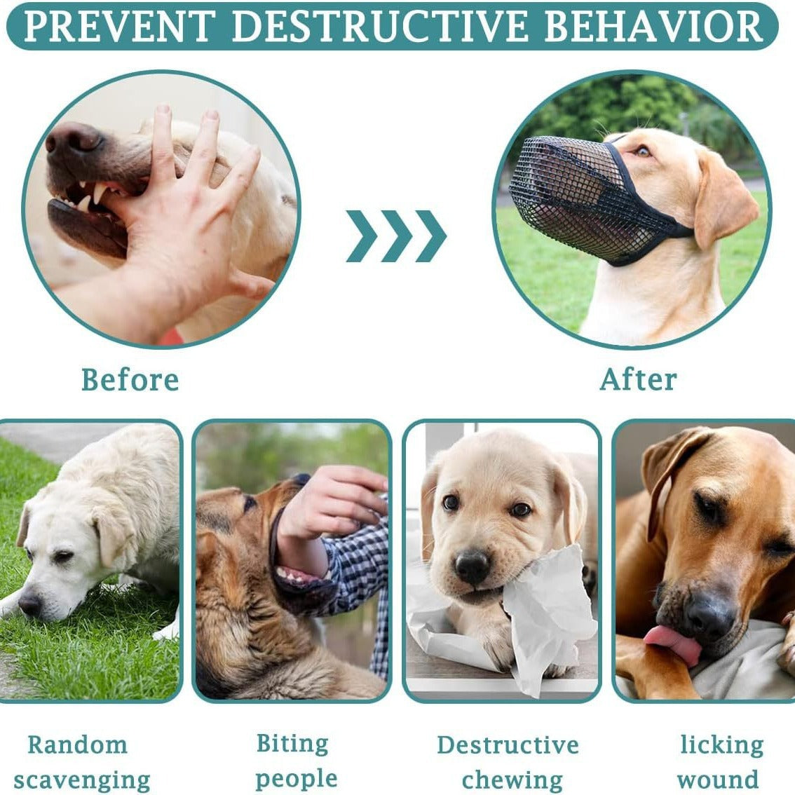 2 Pcs Size L Black Breathable Mesh Dog Muzzle - Anti-Barking, Biting & Chewing - Adjustable & Comfortable Nylon Muzzle for Dogs