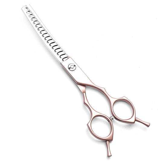 Rose Gold and Silver Professional 6.5 Inch CURVED Pet Grooming CHUNKING Shears - 17-Tooth Stainless Steel Texturizing Scissors for Dogs & Cats