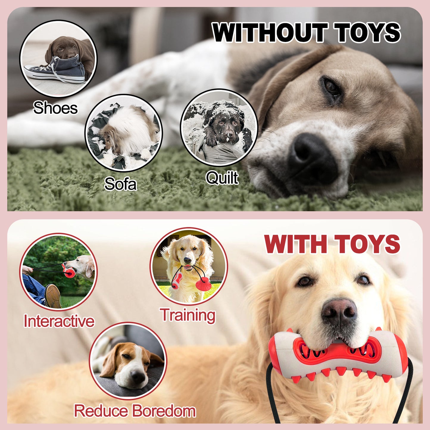 Yellow Interactive Dog Suction Cup Tug Toy - Durable TPR Chew & Treat Dispenser for Teeth Cleaning & Solo Play