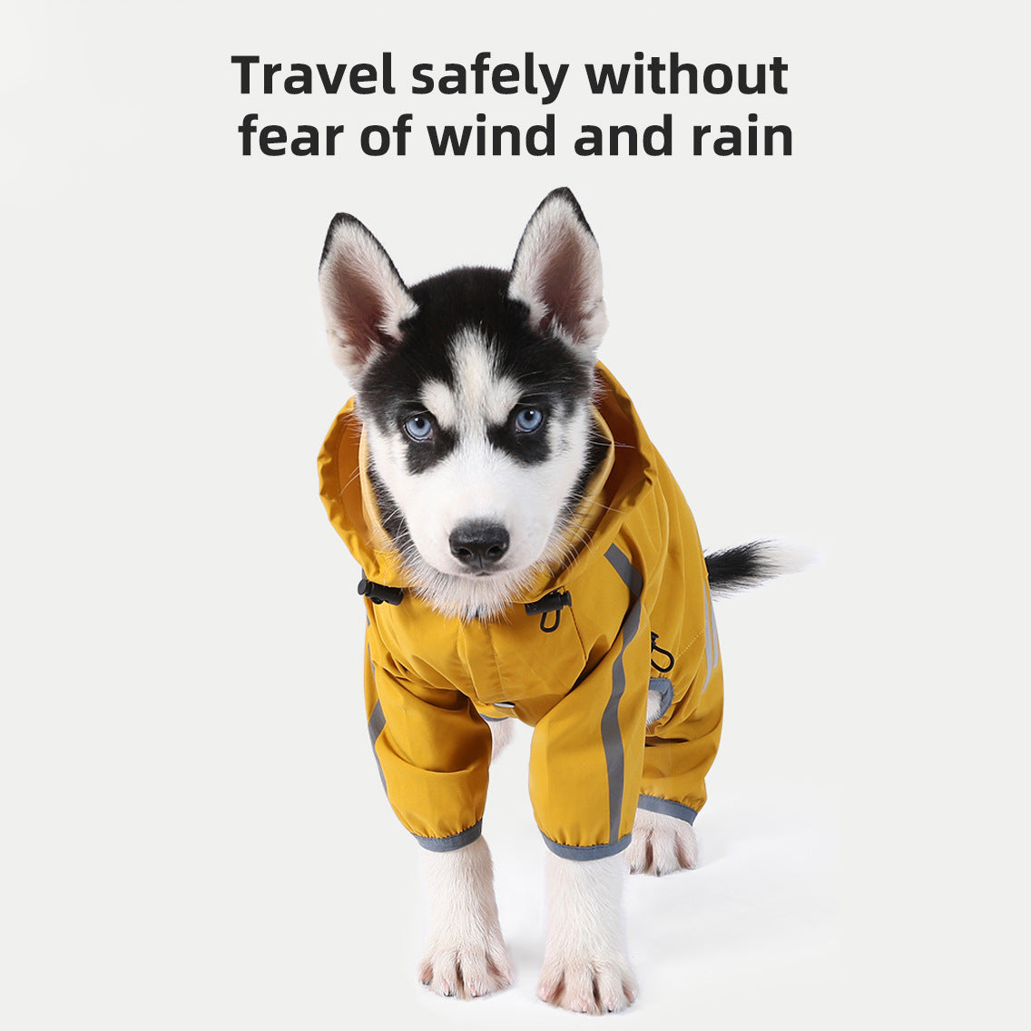 XL Bright Yellow And Gray Trim Waterproof Four-Legged Dog Raincoat with Leash Hole for Small Breeds