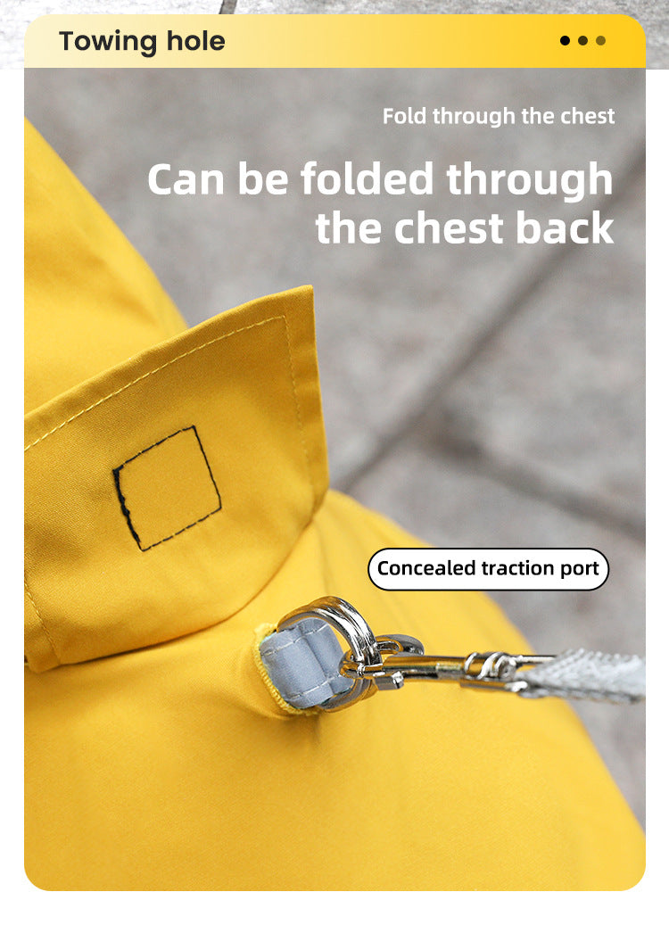 XL Bright Yellow And Gray Trim Waterproof Four-Legged Dog Raincoat with Leash Hole for Small Breeds
