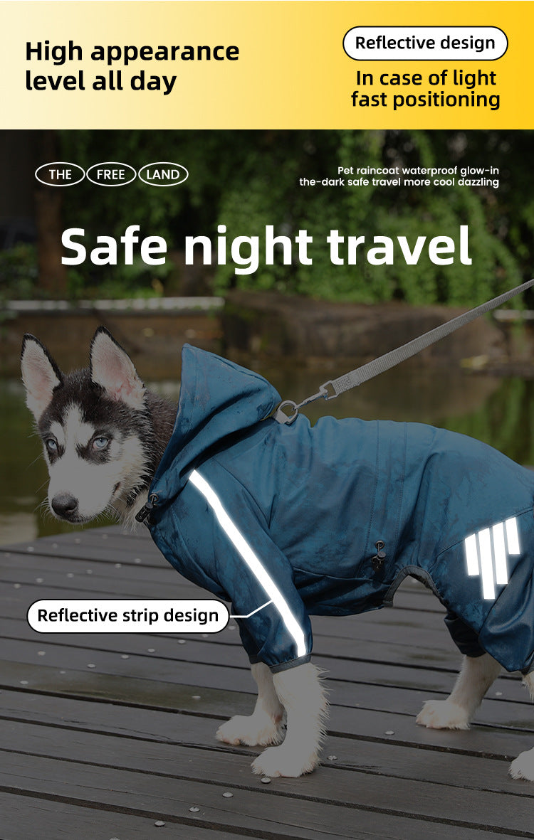 XL Bright Yellow And Gray Trim Waterproof Four-Legged Dog Raincoat with Leash Hole for Small Breeds