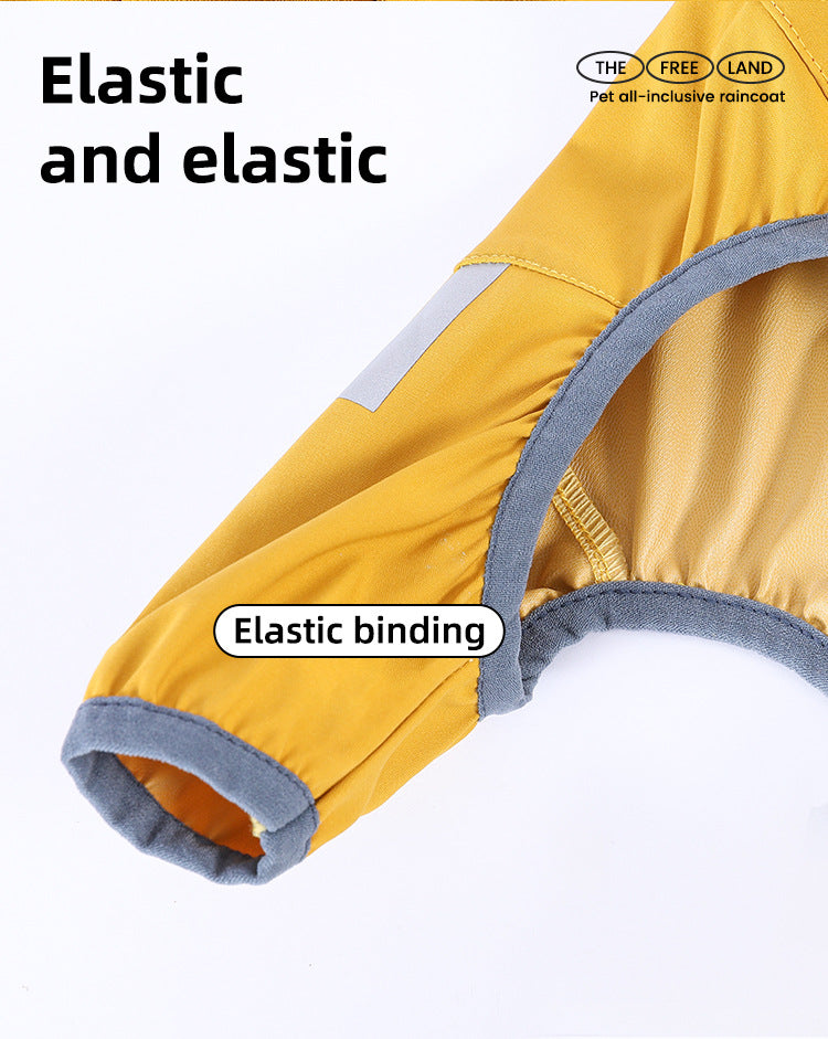XL Bright Yellow And Gray Trim Waterproof Four-Legged Dog Raincoat with Leash Hole for Small Breeds