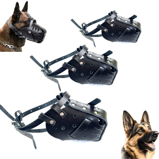 L Adjustable Leather Dog Muzzle for Large Breeds, Anti-Bite and Anti-Bark