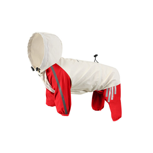 Colorblock (Beige red) Dog Raincoat - Waterproof with Hood and Reflective Strips (Size XL)