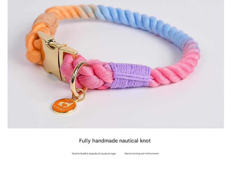 Handmade Rope Dog Collar and Leash Set - Colorful Woven Cotton (Pink - Size L)