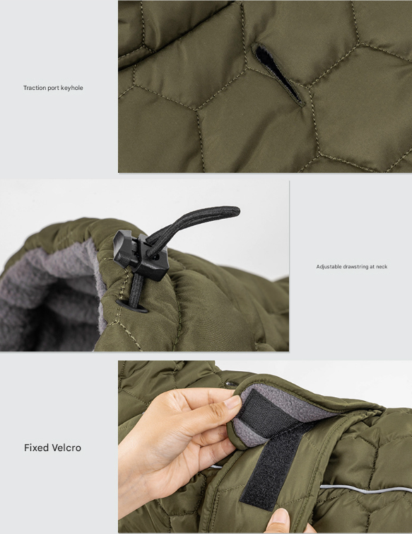 Size M Olive Green Warm Quilted Dog Winter Coat - Adjustable Fleece-Lined Puffer Vest with Reflective Trim & Leash Port