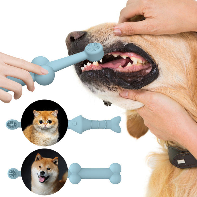 6 x Silicone Pet Toothbrush (3 Fish shape and 3 Bone shape) Green Gentle Food-Grade Silicone Pet Toothbrush - Promotes Healthy Teeth & Gums for Dogs & Cats