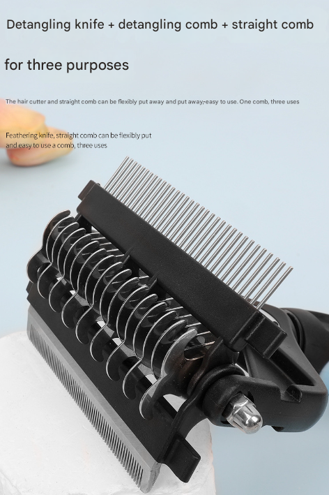 Pink and Black Professional 3-in-1 Pet Grooming Tool - Dematting Rake, Deshedding Comb & Finishing Brush for Dogs & Cats