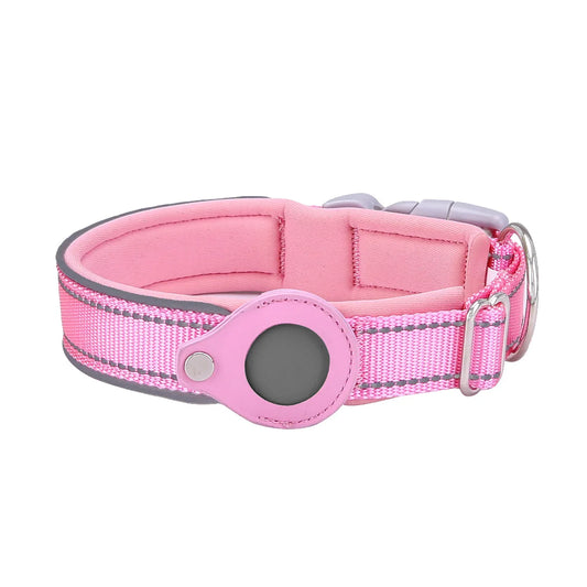 Size XL Pink Reflective Adjustable Anti-Lost Pet Collar (For Apple AirTag - Collar Only, Tracker Not Included)