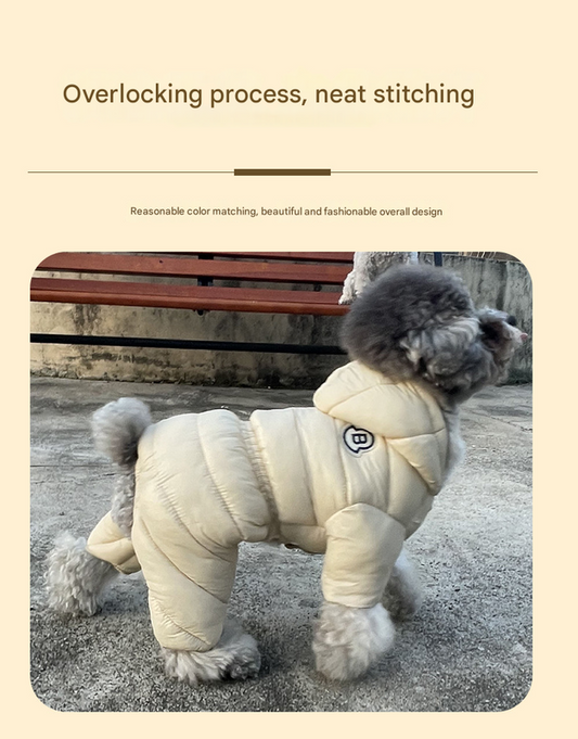 Red Warm Puffer Dog Coat - Waterproof Four-Legged Winter Jumpsuit for Small Dogs