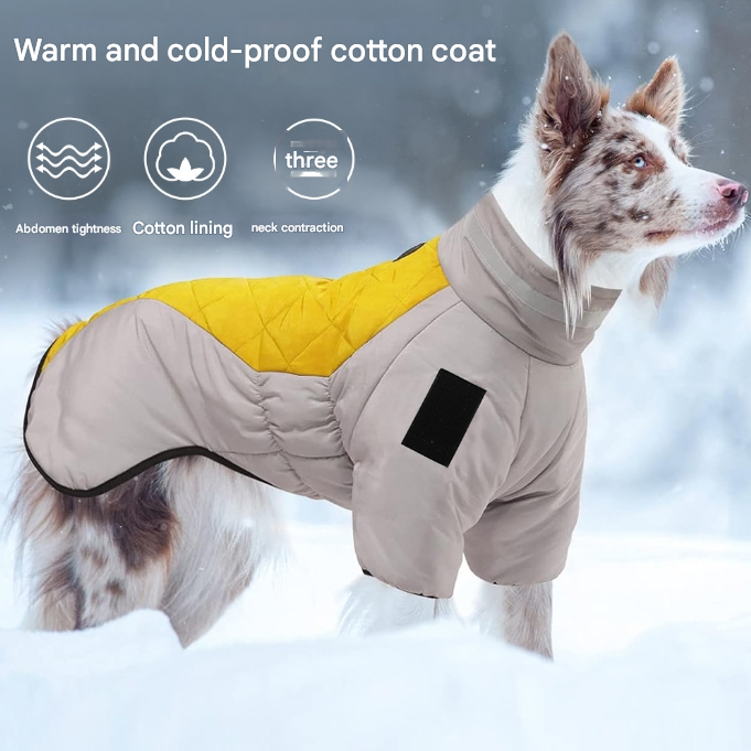 Greyish yellow Reflective Winter Dog Coat - Waterproof Puffer Vest with Harness D-Ring for Outdoor Walks(6XL)