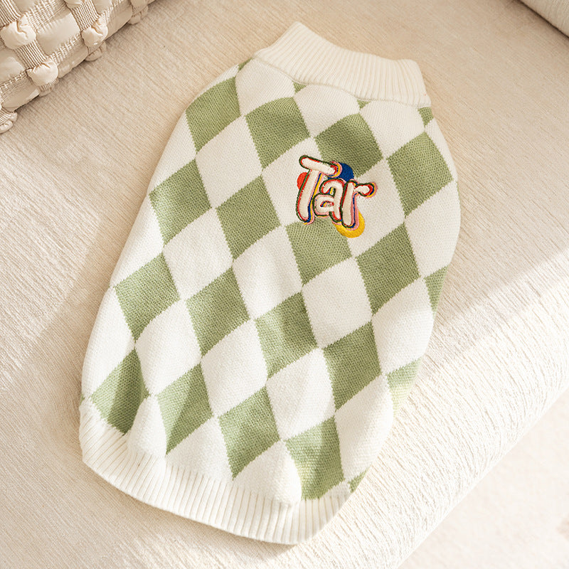 Classic Argyle Dog Sweater - Green & White Knit for Corgis & Medium Breeds (Size : L)