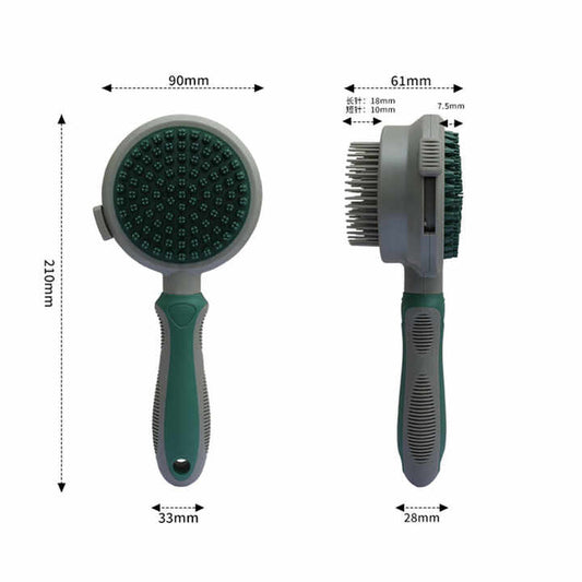 Pink And Grey Dual-Sided Pet Grooming Brush - Self-Cleaning Slicker & Gentle Massage Bath Comb for Dogs & Cats