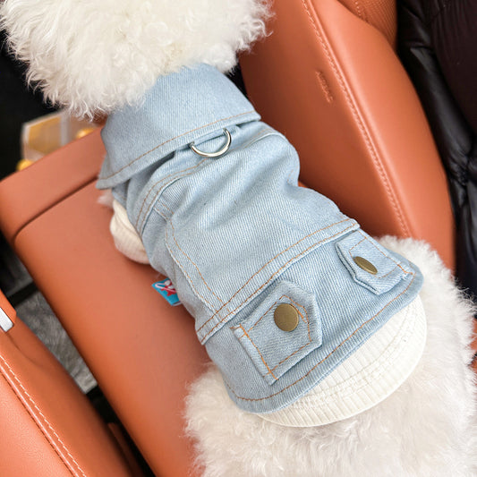 S-Approximately 5kg Classic Denim - Solid Colours Denim Vest Jacket for Dogs and Cats - Spring, Summer, and Autumn Wear