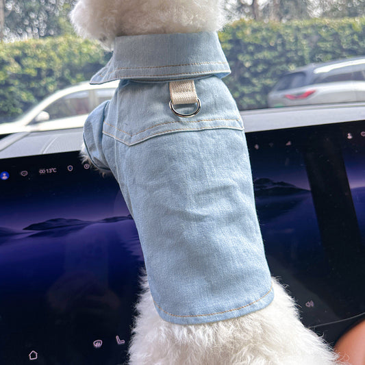 S-Approximately 5kg Handsome denim shirt Denim Vest Jacket for Dogs and Cats - Spring, Summer, and Autumn Wear