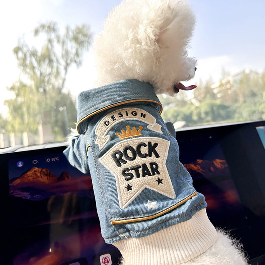 XL Around 16kg Rock 'n' Roll Denim Chic Denim Pet Vest - Stylish Jean Jacket for Dogs & Cats - Spring, Summer & Autumn Fashion