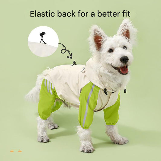 Colorblock (Beige blue) Dog Raincoat - Waterproof with Hood and Reflective Strips (Size L)