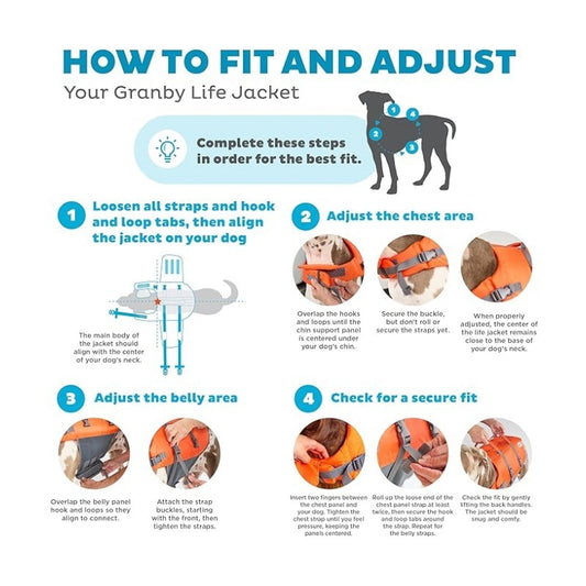 Yellow Adjustable Granby Dog Life Vest for Swimming
